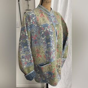 Tabi Reversible Kantha Quilted Floral Print Jacket Coat Cottagecore Boho Size XL